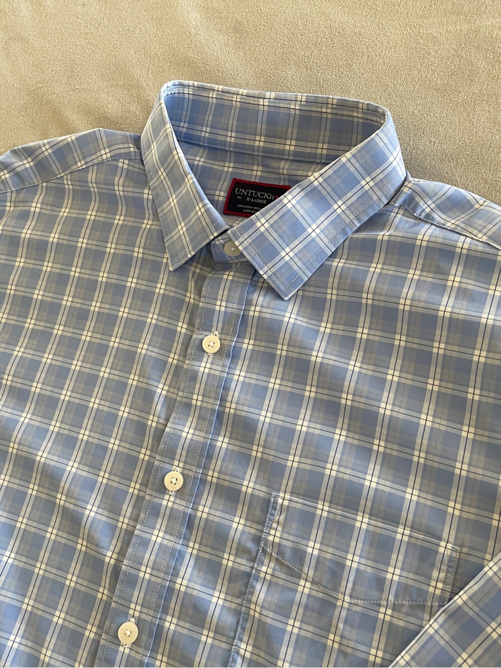 UNTUCKit Light Blue and White Plaid Dress Shirt